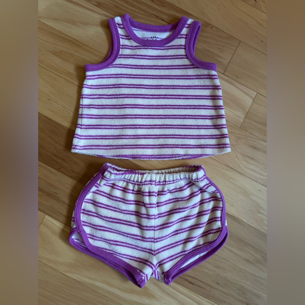 Cat & Jack Cream and Purple Striped Tank Top & Shorts Set